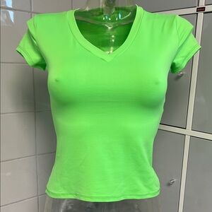 Neon Glo Green Fitted V-Neck Baby Tee M NWOT